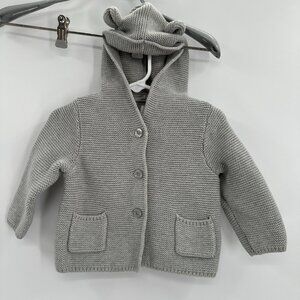 Baby Gap Knit Bear Hooded Cardigan Sweater in Gray size 6-12 Month 100% Cotton